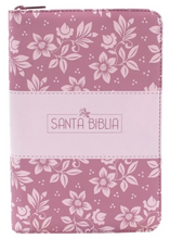 Cargar imagen en el visor de la galería, Biblia RVR60 Rosado con flores y cierre