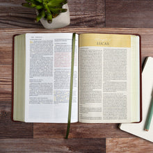 Load image into Gallery viewer, Biblia NBLA Tematica De Estudio Miguel Nuñez Cafe Simil Piel
