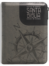 Cargar imagen en el visor de la galería, Biblia Reina Valera 1960 Gris Brújula QR en Tamaño y Letra Pequeña con cremallera

