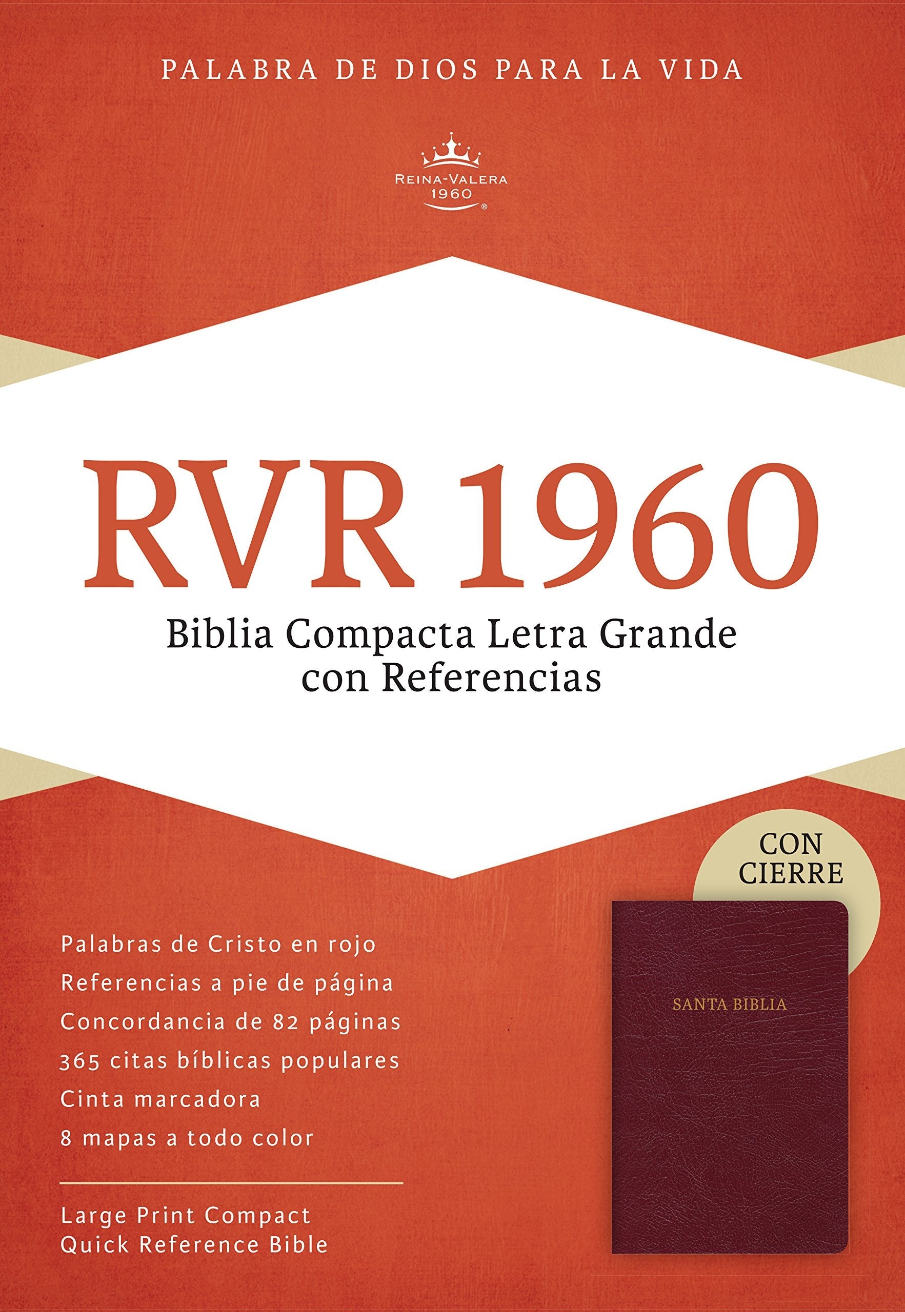 Biblia Compacta Letra Grande RVR60 vinotinto con cierre