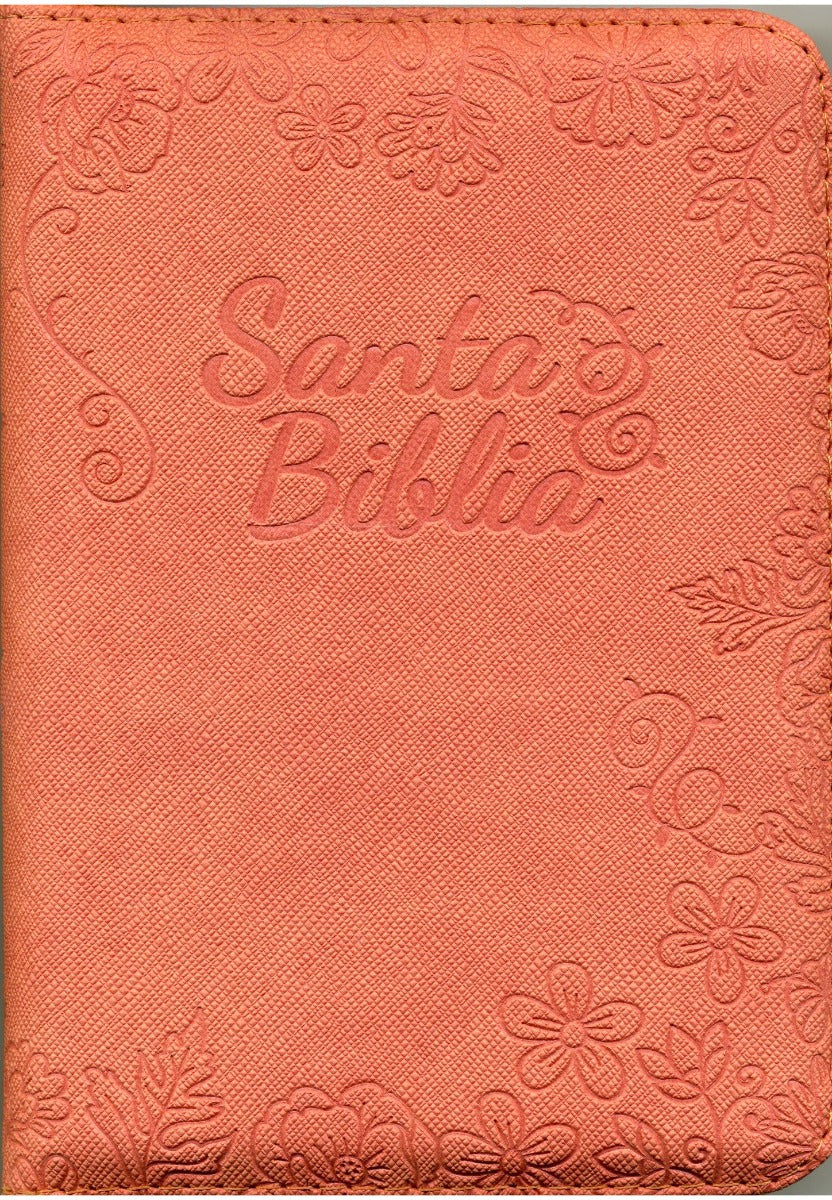 Biblia RVR60 Naranja floral con cierre | Biblias para mujeres | Sociedad Bíblica Colombiana