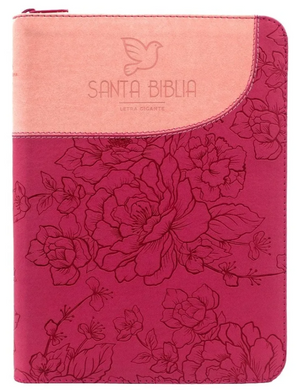 Biblia Rosa Floral RVR60 Cierre Letra Gigante